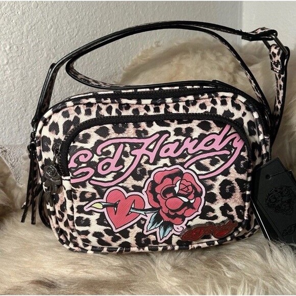 NWT Ed Hardy Heart & Rose Crossbody Bag - Cheetah Print - Picture 9 of 9